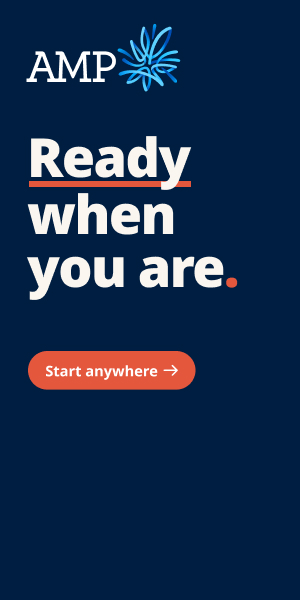 Half page frame 4 &mdash; navy end card, Ready when you are. with Start anywhere button