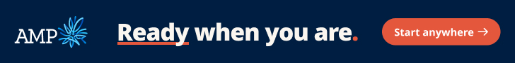 Leaderboard frame 4 &mdash; navy end card, Ready when you are. with Start anywhere button
